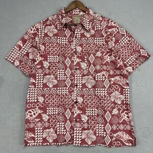 Scandia Woods Hawaiian Shirt Turtle Hibiscus Print Casual Button Down Mens Large